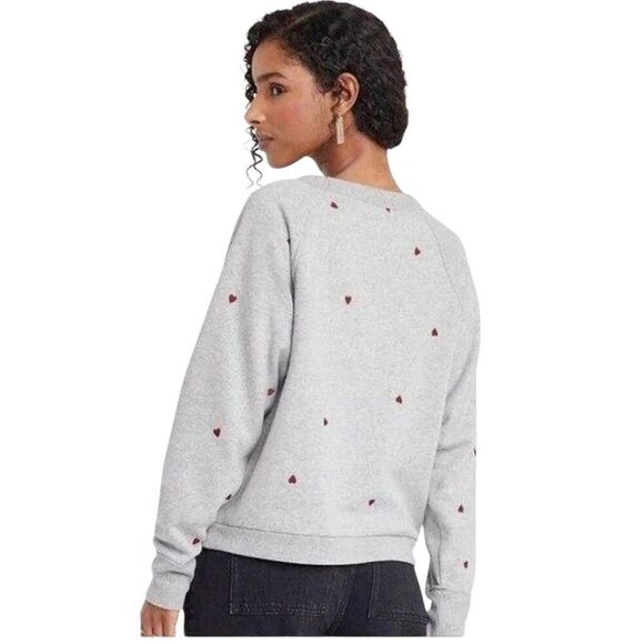Soft Comfy Red Embroidered Heart Gray Sweatshirt Top PLUS 2 FREE! - Picture 1 of 13